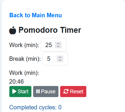 Pomodoro timer running — sample UI screenshot